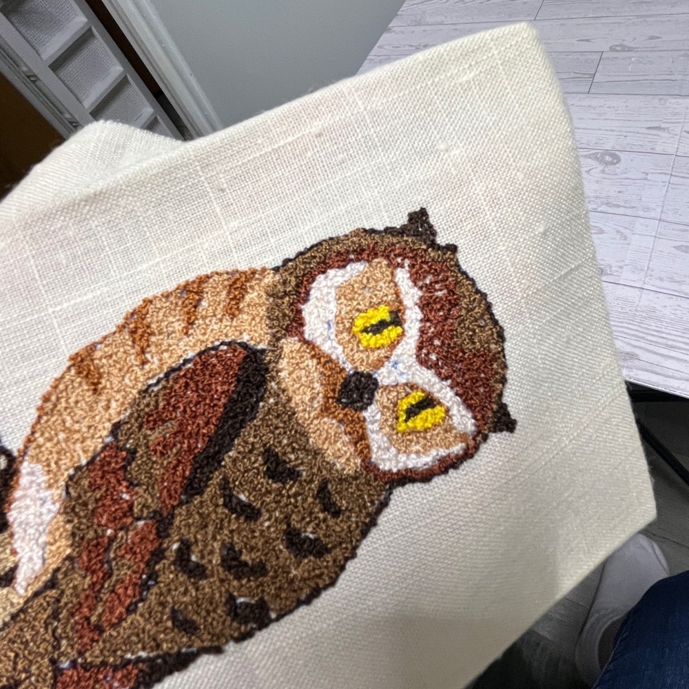 Vintage Handmade Owl Punch Needle Embroidery Textile Art Brown Cream 8x10 - Picture 4 of 6